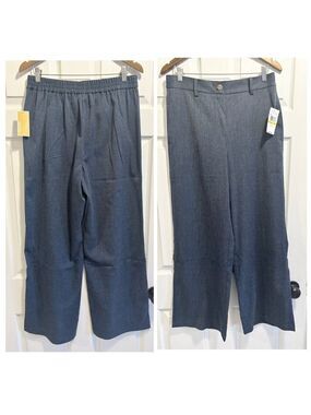 NWT Michael Kors Wide Leg Pull On Pants Navy Blue Stretchy Trousers Size Medium